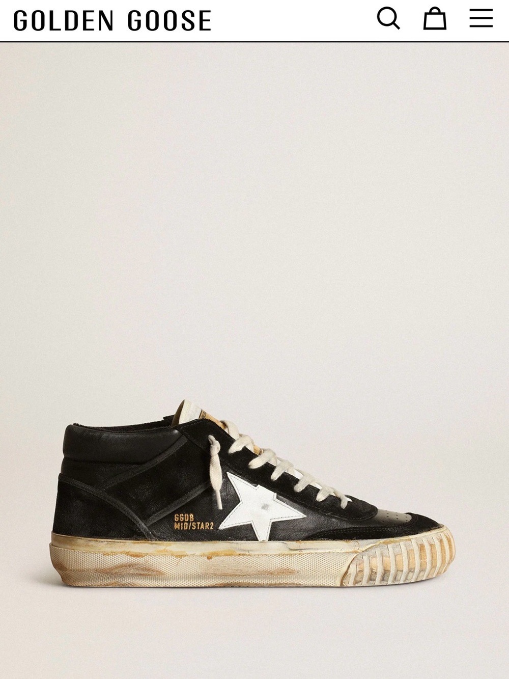 Golden Goose Mid Star in black nappa and suede with white leather star size 36
